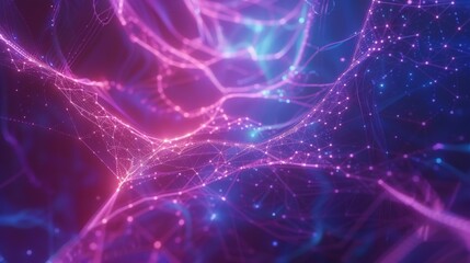 Fototapeta premium Futuristic neon light beams in vibrant blue and pink, creating an abstract technology-inspired background.