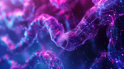 Futuristic neon light beams in vibrant blue and pink, creating an abstract technology-inspired background.