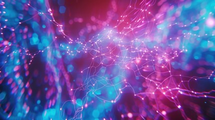 Futuristic neon light beams in vibrant blue and pink, creating an abstract technology-inspired background.