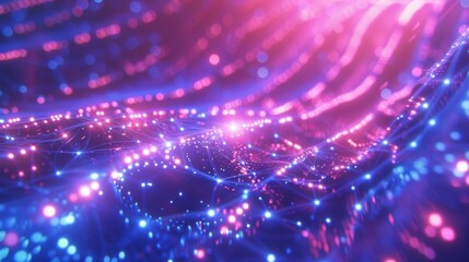 Futuristic neon light beams in vibrant blue and pink, creating an abstract technology-inspired background.