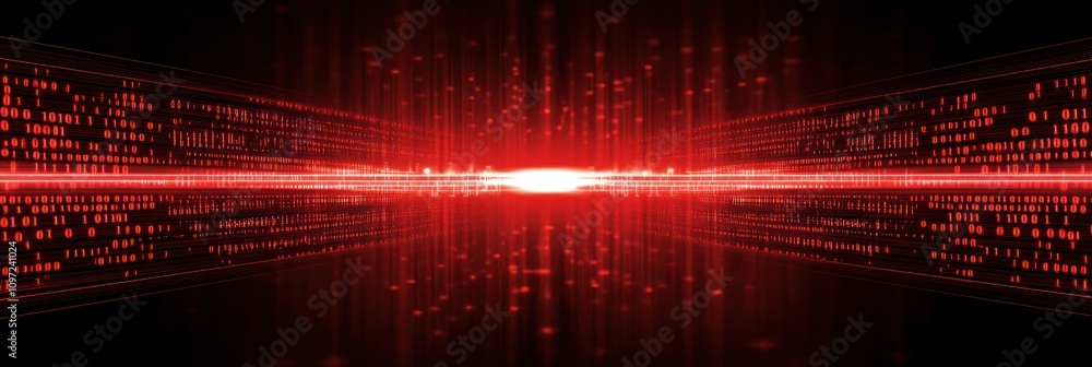 Poster Abstract digital background with red light and binary code.