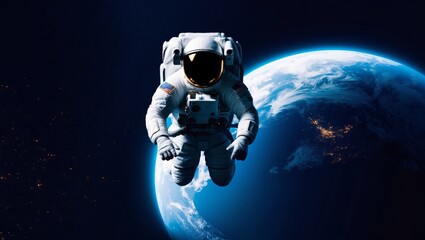 Astronaut floating in space with earth in the background