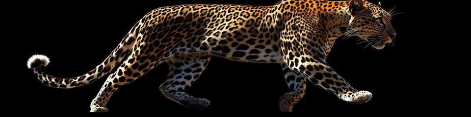 Obraz premium A lean leopard cautiously prowling through the shadows