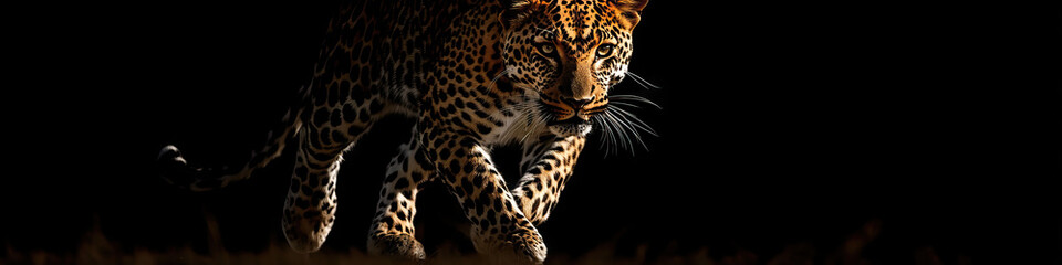 Fototapeta premium A lean leopard cautiously prowling through the shadows
