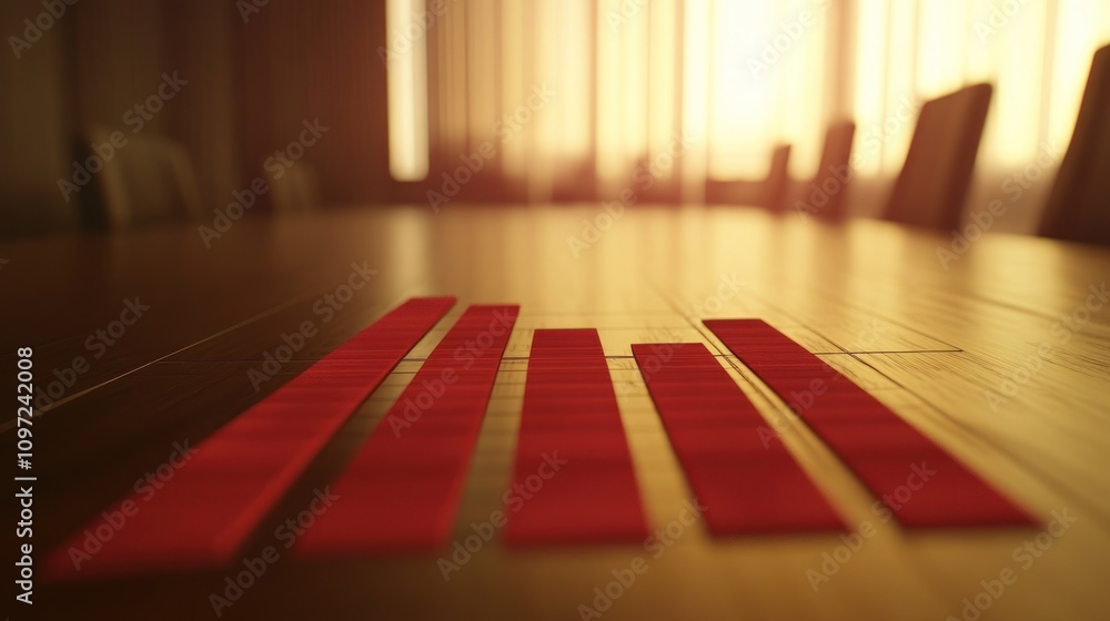 Aufkleber a close-up of red bars arranged on a table, illuminated by warm sunlight.