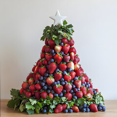 Christmas tree made of fruits. Merry Christmas.