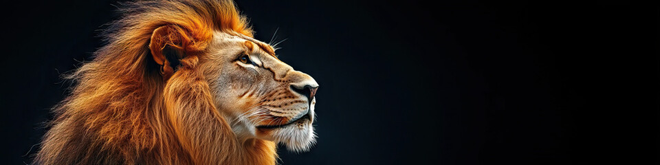 Fototapeta premium A lion stands proudly with its mane blowing in the wind.