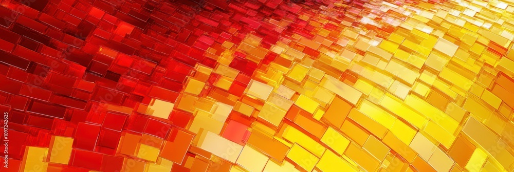 Poster abstract pattern of red and yellow tiles creating a dynamic visual effect.