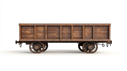 Wooden wagon with rustic design, isolated on white background