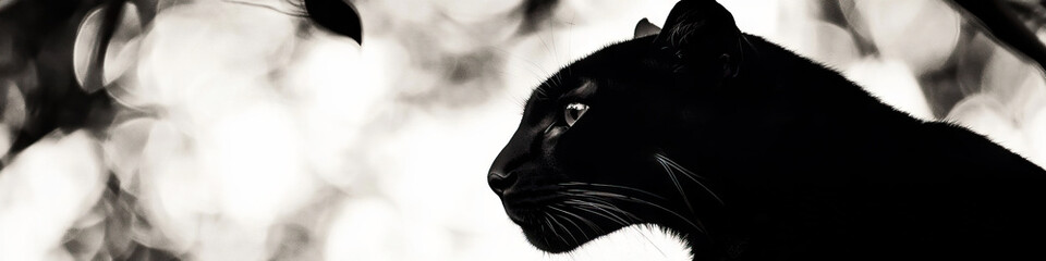 A black-and-white image of a big cat in silhouette, its features indistinct yet captivating.