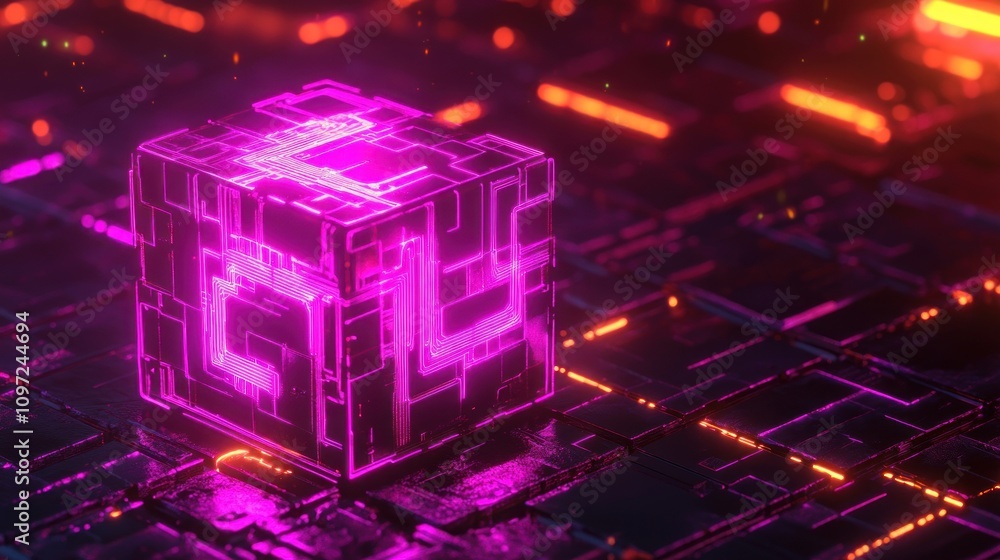Poster glowing cube circuitry abstract digital art