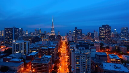 Obraz premium Generative AI, Dynamic Urban Skyline at Dusk