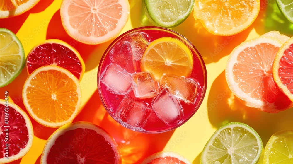 Aufkleber refreshing citrus drink with ice cubes and slices