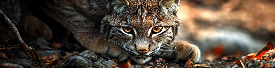 Obraz premium Lethal Lynx: A lynx, crouched low, ready to pounce on prey