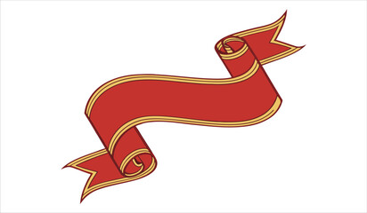 A red ribbon banner with gold trim Isolated