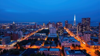 Obraz premium Generative AI, Dynamic Urban Skyline at Dusk