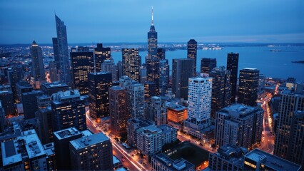 Fototapeta premium Generative AI, Dynamic Urban Skyline at Dusk