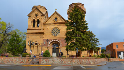 SANTA FE NM USA 04 22 2014: The Cathedral Basilica of Saint Francis of Assisi, commonly known as Saint Francis Cathedral, is a Roman Catholic cathedral in downtown Santa Fe, New Mexico. 