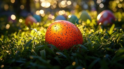 Colorful Easter Eggs in Sunlit Grass: A Vibrant Spring Scene