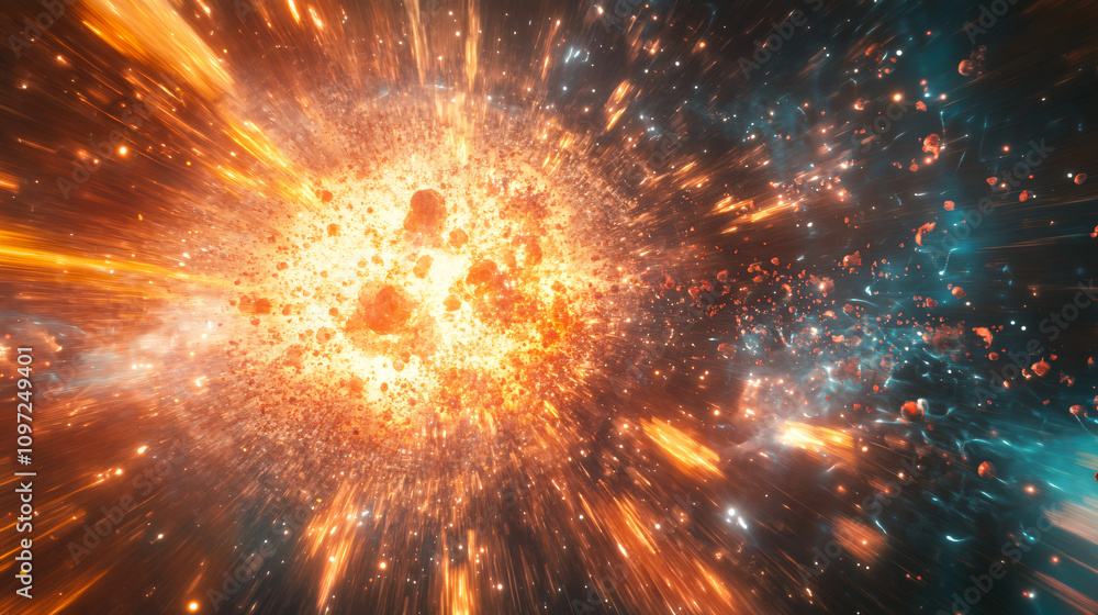 Leinwandbilder universe exploding from singularity creating stars, planets and galaxies with gas and fire