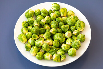 Group of Brussels sprout - Brassica oleracea - ready to be cut, cooked and. eaten or used as an ingredient in cooking. 