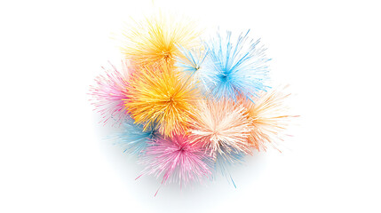 Fototapeta premium Colorful fireworks burst in vibrant shades of yellow, blue, pink, and orange, creating festive and joyful atmosphere. Perfect for celebrations and events