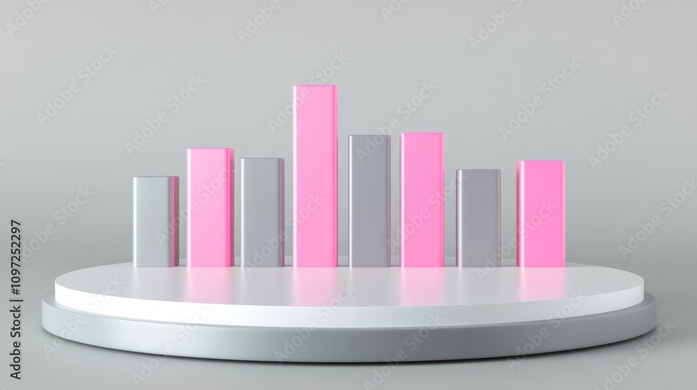 Poster pink and gray bar graph on white platform against a gray background.