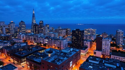 Generative AI,  Dynamic Urban Skyline at Dusk