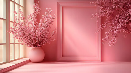Pink Blossom Vase Minimalist 3D Render
