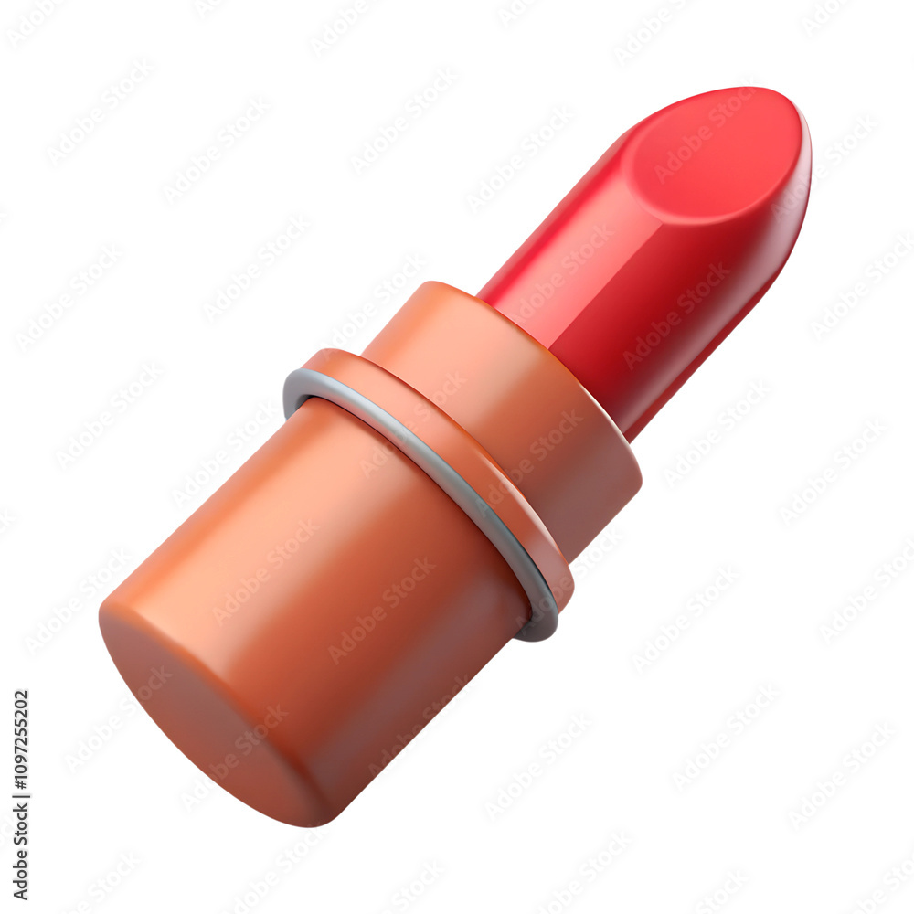 Poster digital rendering of a vibrant red lipstick with a shiny finish on a transparent background, highlig