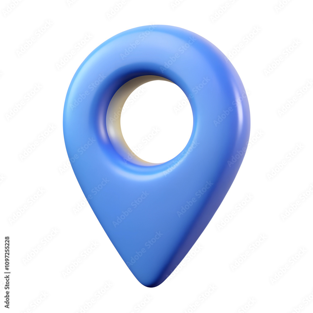 Poster 3d blue location pin icon with a smooth, glossy finish on a transparent background, ideal for digita