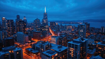 Obraz premium Generative AI, Dynamic Urban Skyline at Dusk