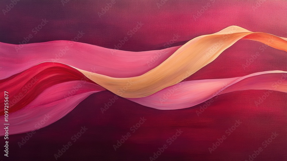 Poster this vibrant abstract background showcases dynamic flowing ribbons in soft shades of pink and yellow