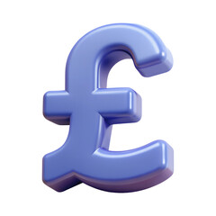 3D illustration of a shiny blue pound sterling currency symbol on a transparent background.