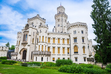 Fototapeta premium Hluboka nad Vltavou, Czech republic - June 10, 2023. Fairy tale castle Hluboka in Summer