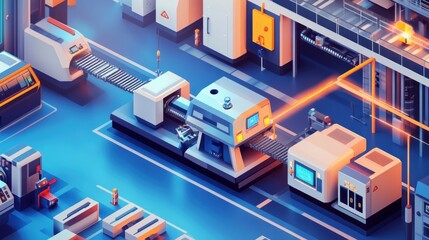 Obraz premium Smart factory interior, IoT-connected machines, holographic displays for monitoring 