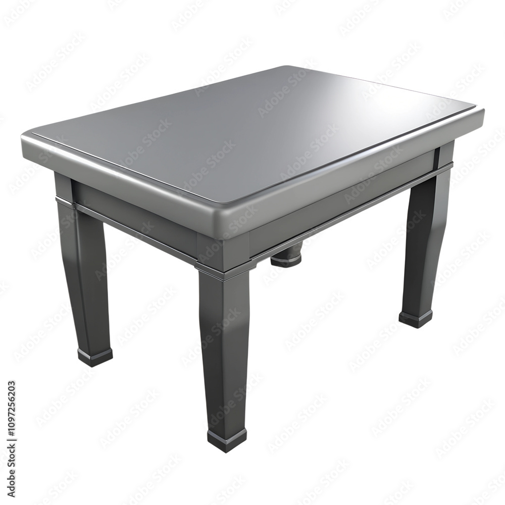 Poster a sleek metallic table design with a minimalist style, featuring clean lines and a smooth surface on