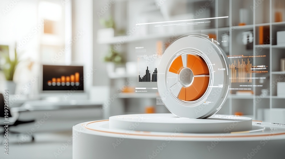 Leinwandbilder a futuristic pie chart hologram with data visualization, illustrating business analytics in a modern