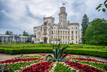 Hluboka nad Vltavou, Czech republic - June 10, 2023. Fairy tale castle Hluboka in Summer