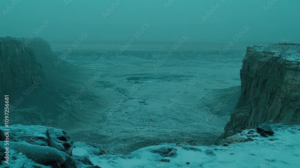 Poster an expansive landscape featuring gradients and textures enveloped in cool tones, creating a tranquil