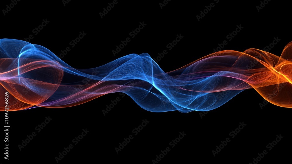 Poster dynamic swirls of blue and orange interact in a visually striking abstract background, perfect for e
