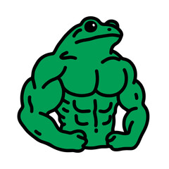 frog showing muscles, funny doodle sketch, simple sticker design