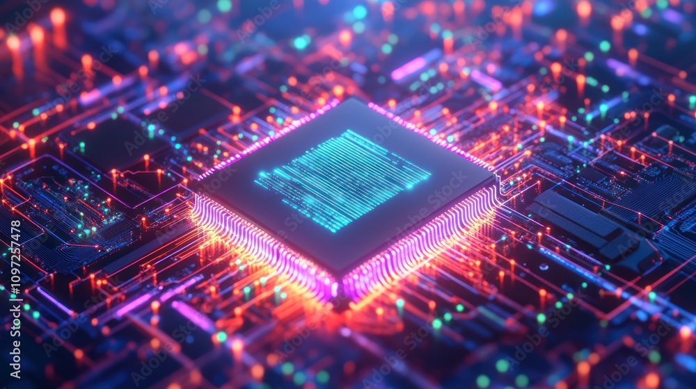 Poster Illuminated Central Processing Unit on Circuit Board