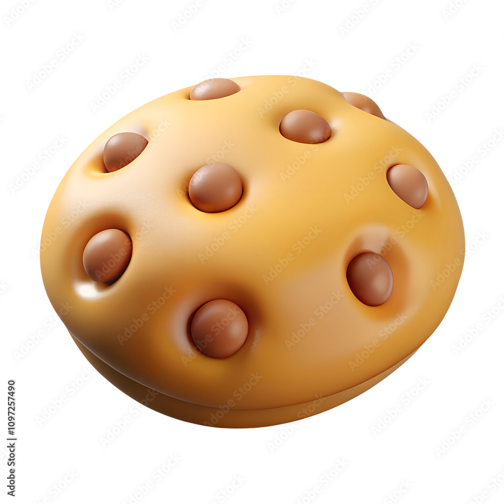 Poster 3d rendering of a delicious chocolate chip cookie with a glossy texture on a transparent background.