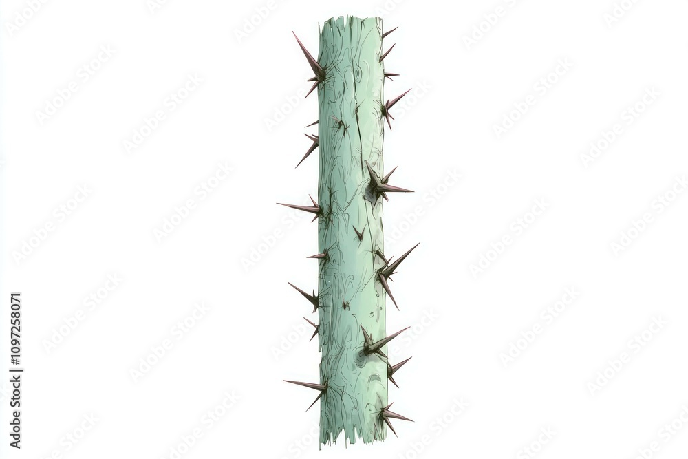 Poster abstract vertical wooden pillar with sharp thorns, showcasing a unique and striking design element. 