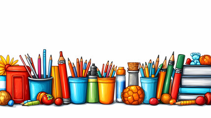 Fototapeta premium Colorful School Supplies Illustration