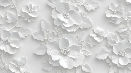 White Floral 3D Embossed Wallpaper