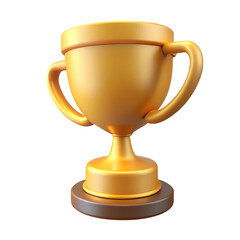 A shiny 3D golden trophy on a transparent background, highlighting its elegant design and smooth texture, symbolizing victory and achievement in competitions.