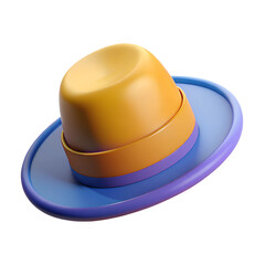 Fototapeta premium Colorful 3D illustration of a two-toned hat with vibrant orange and purple hues, featuring a modern and playful design against a transparent background.