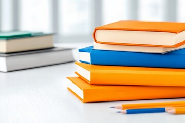 Stack of colorful books and pencils representing studying and learning